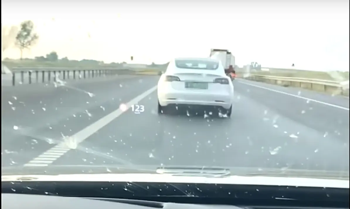 Tesla juht magas maanteel sõites